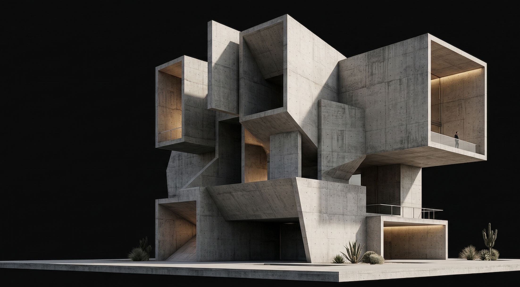 Projeto arquitetônico Austere — fachada em concreto aparente e vidro